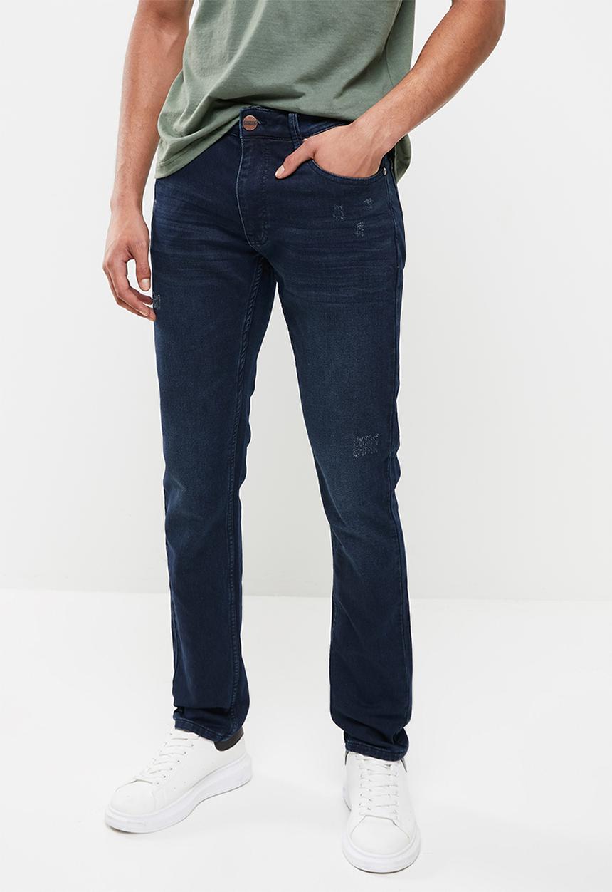 Jonathan D - Men's five pocket knitted denim jeans slim fit - dark blue