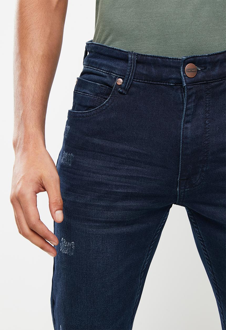 Jonathan D - Men's five pocket knitted denim jeans slim fit - dark blue
