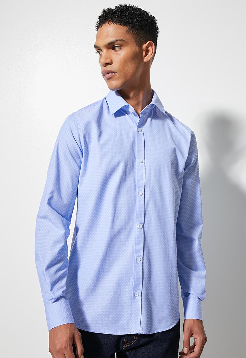 Superbalist - Jos slim stripe shirt - blue dobby