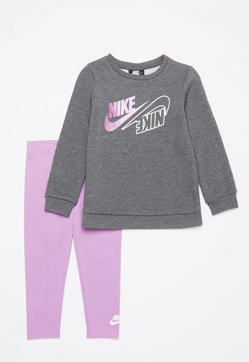 Nike - Nkg mini me crew & legging set - violet shock & grey 