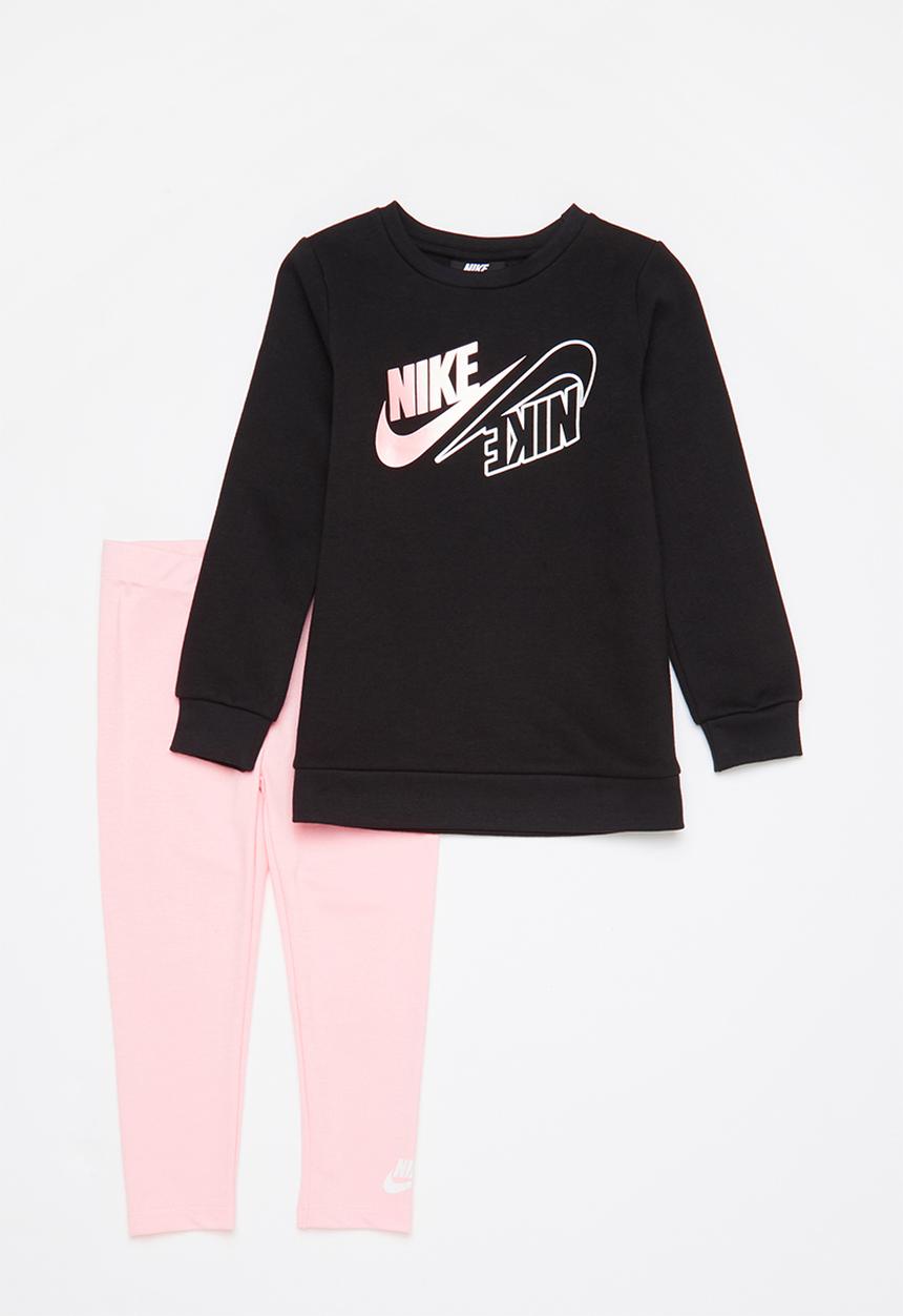 Nike - Nkg mini me crew & legging set - black & pink 