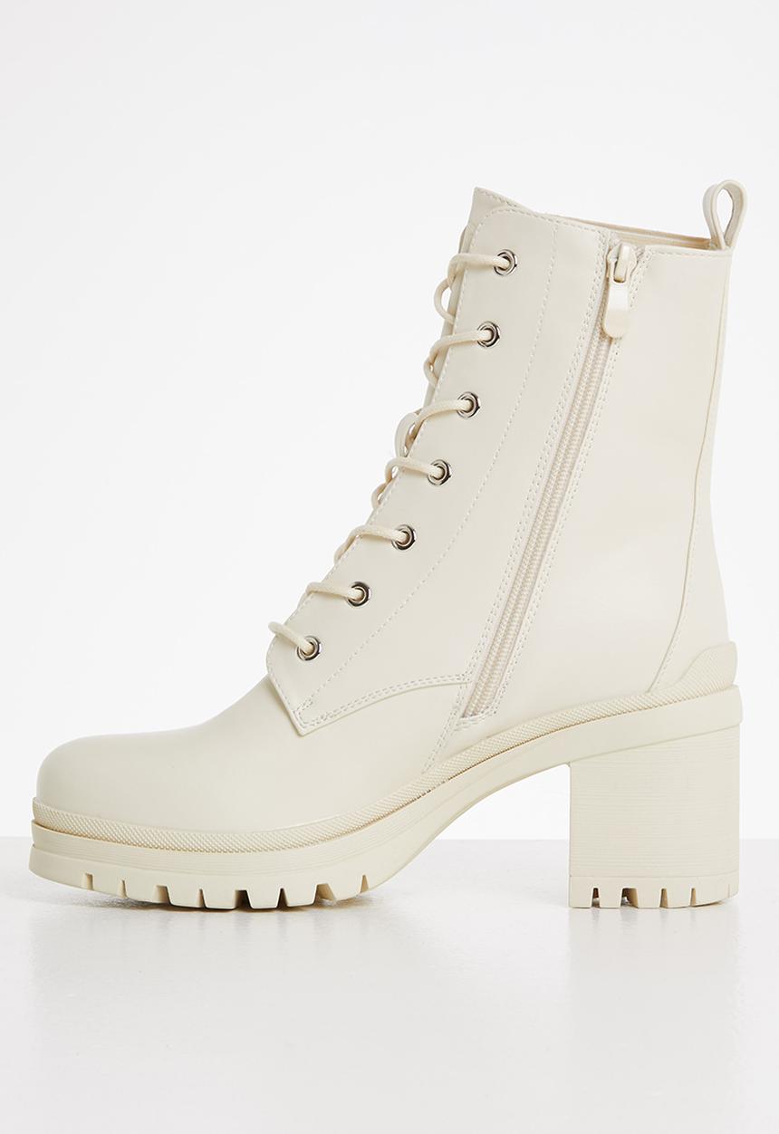 Plum - Ivory lace-up combat boot - neutral