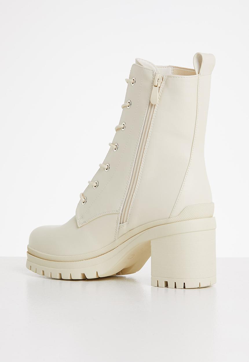 Plum - Ivory lace-up combat boot - neutral