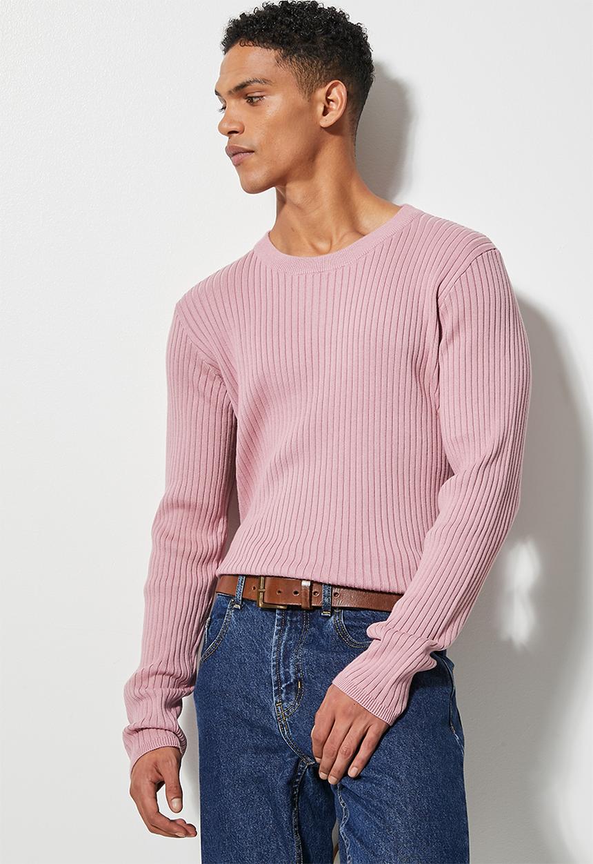 Superbalist - Slim fit ribbed crew neck knit - dusty rose
