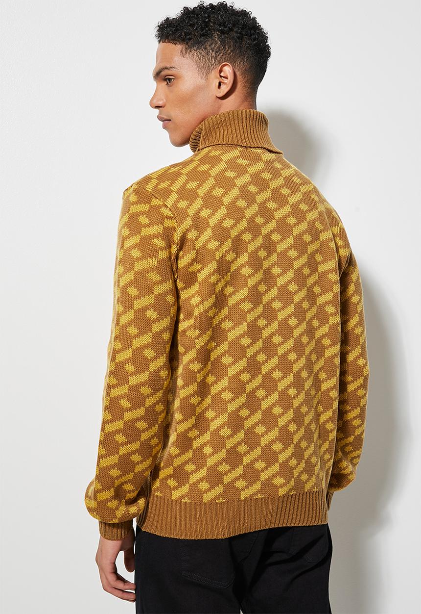 Superbalist - Pattern roll neck knit - mustard 
