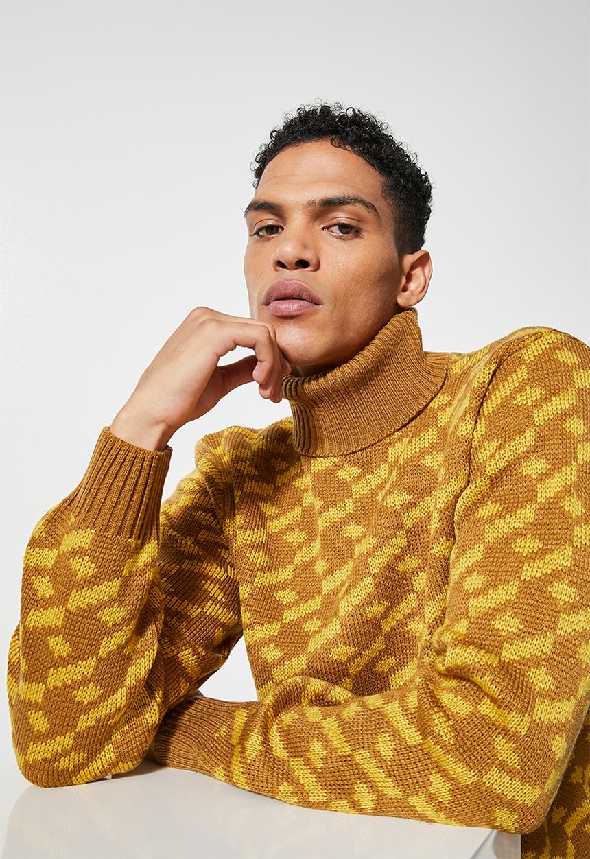 Superbalist - Pattern roll neck knit - mustard 
