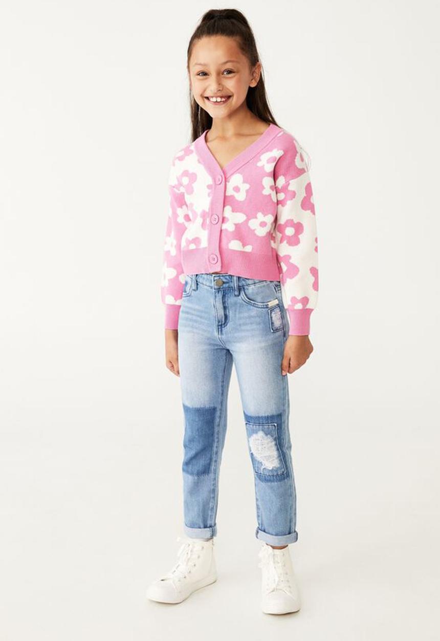 Cotton On - Mya cropped cardigan - pink gerbera & flowers