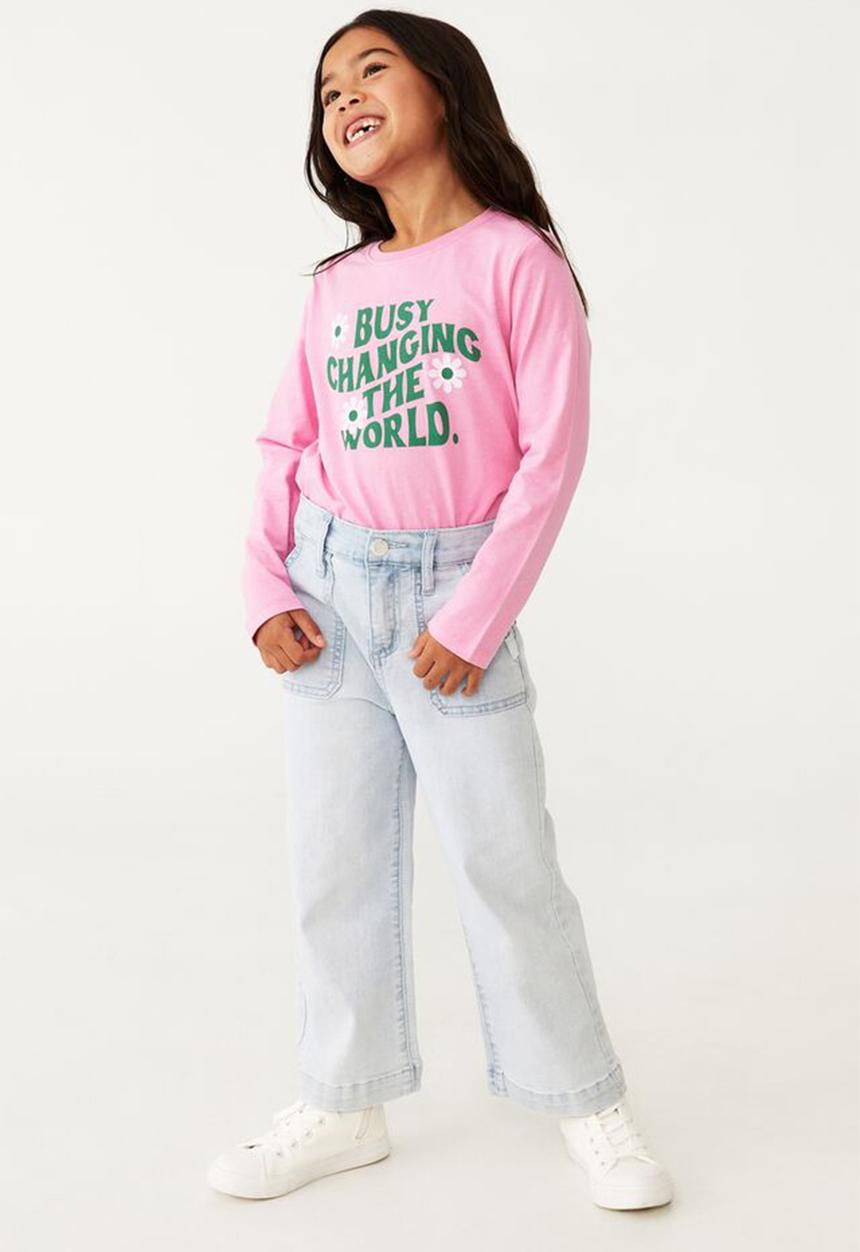 Cotton On - Penelope long sleeve tee - pink gerbera &  busy changing the world