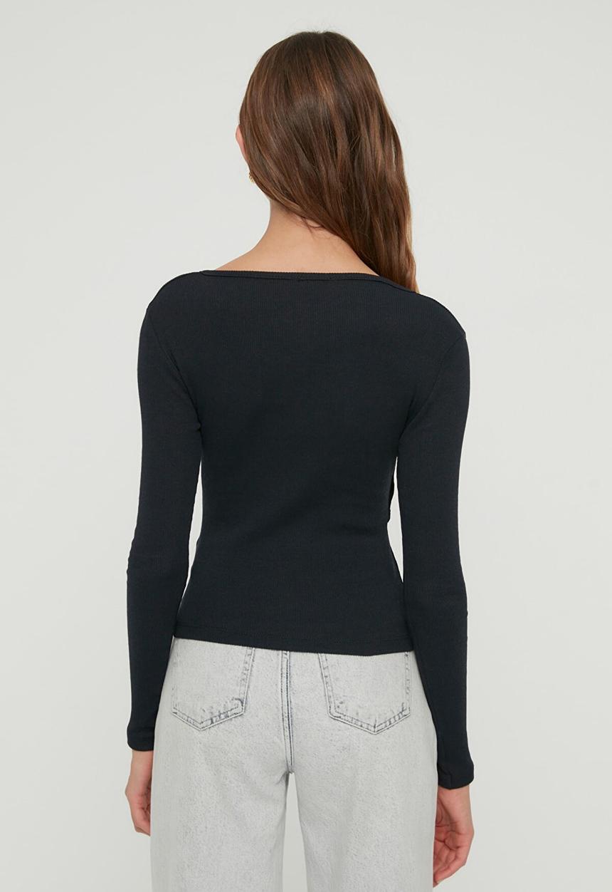 Trendyol - Double breasted knitted blouse - navy