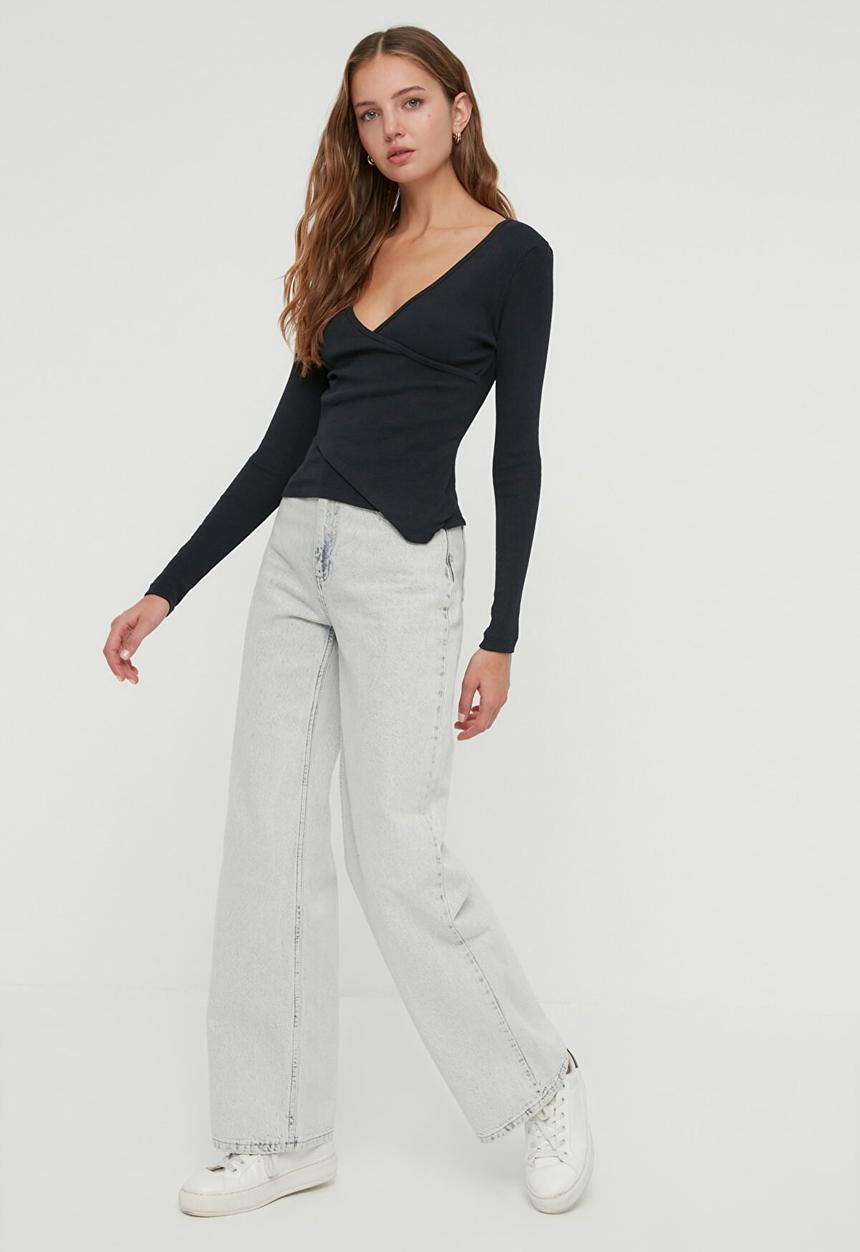 Trendyol - Double breasted knitted blouse - navy