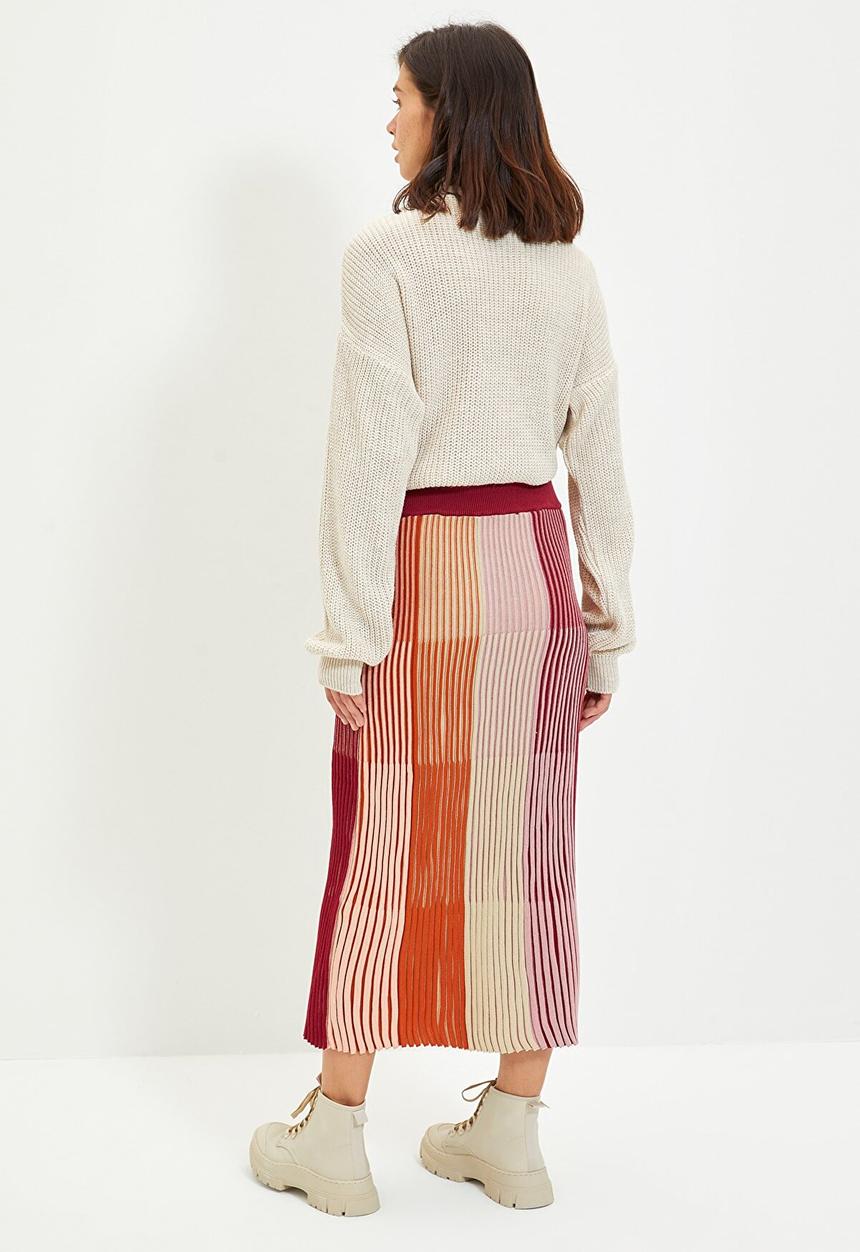 Trendyol - Color block knitwear skirt - burgundy