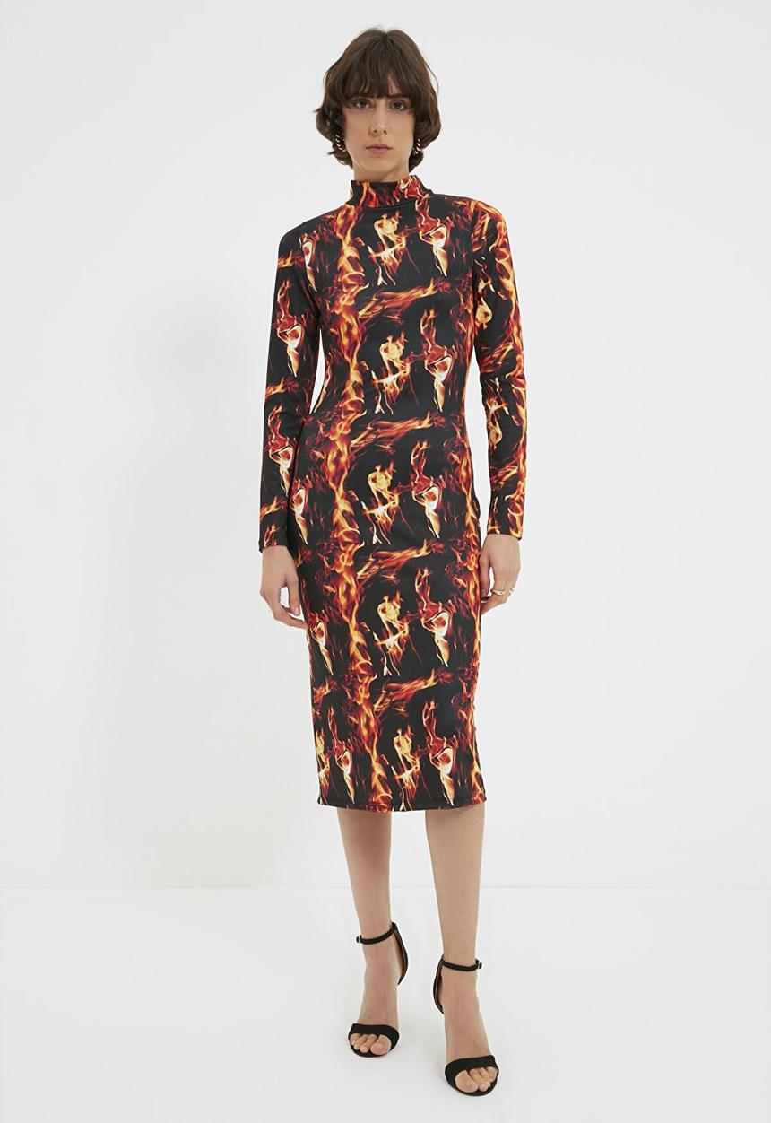 Trendyol - Knitted dress - black & orange