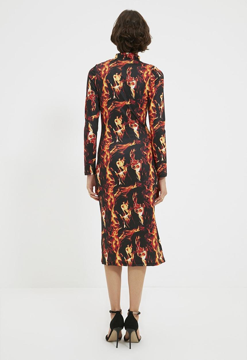 Trendyol - Knitted dress - black & orange