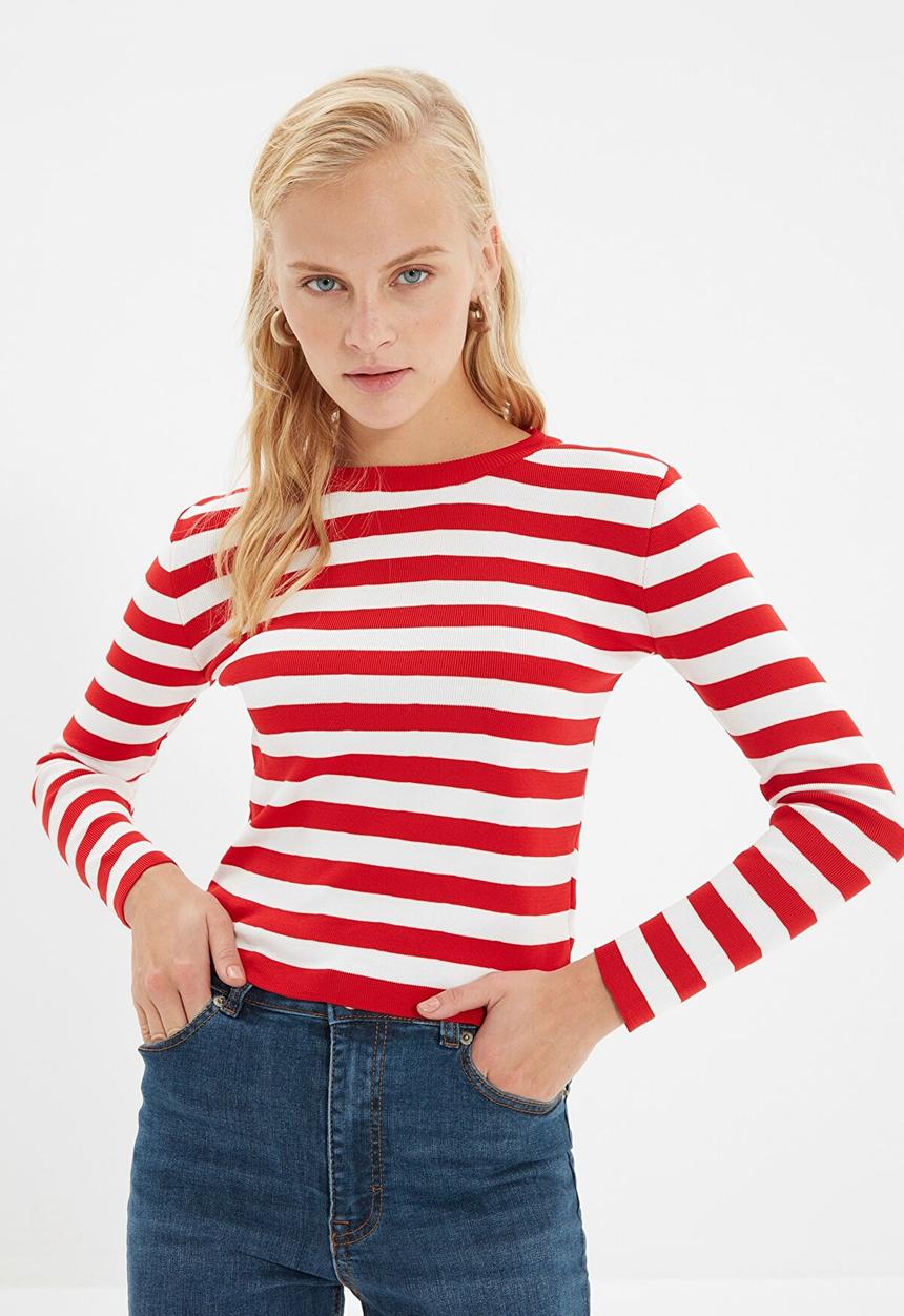 Trendyol - Striped knitwear sweater - red & white 