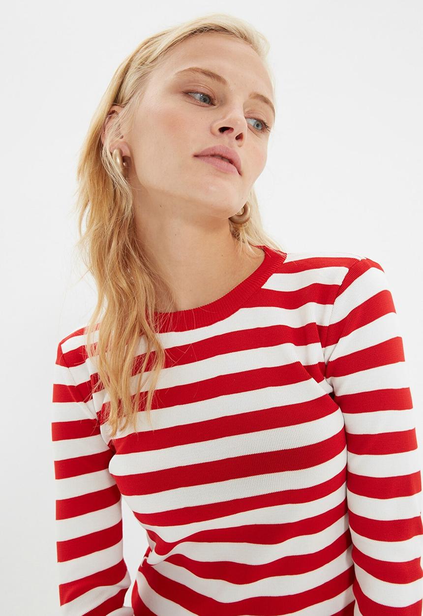 Trendyol - Striped knitwear sweater - red & white 