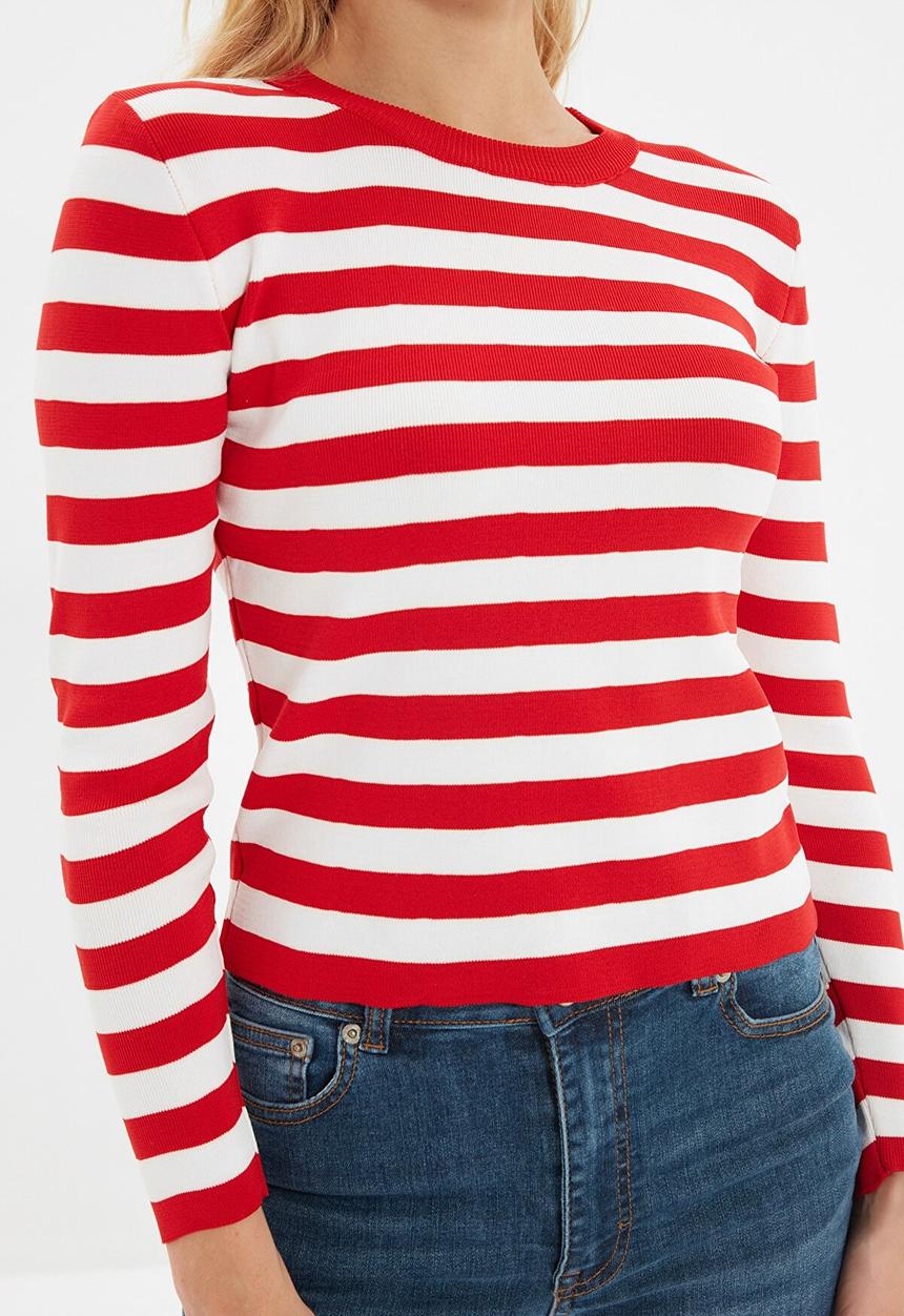 Trendyol - Striped knitwear sweater - red & white 