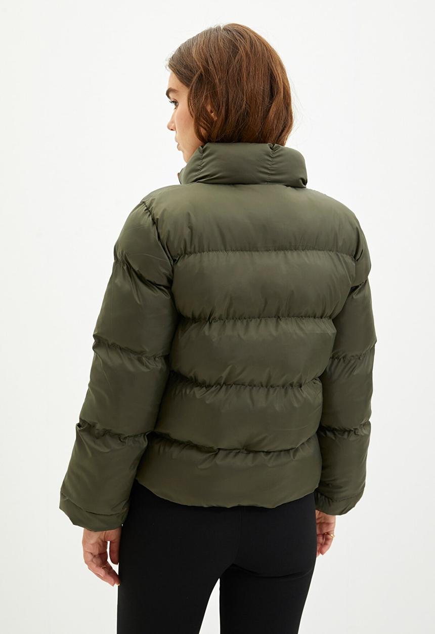 Trendyol - Neon zipper detailed puffer jacket - khaki