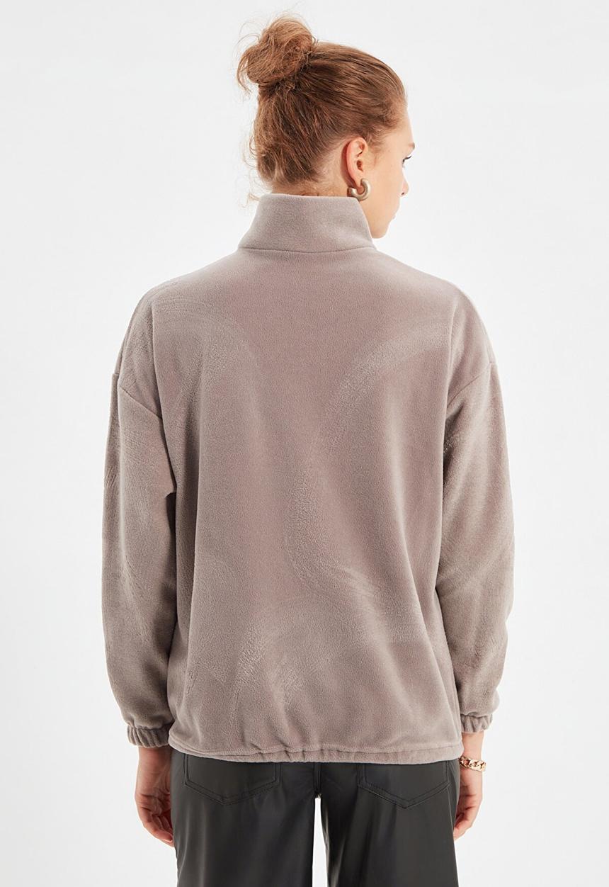 Trendyol - Zipper detailed basic knitted sweatshirt - stone
