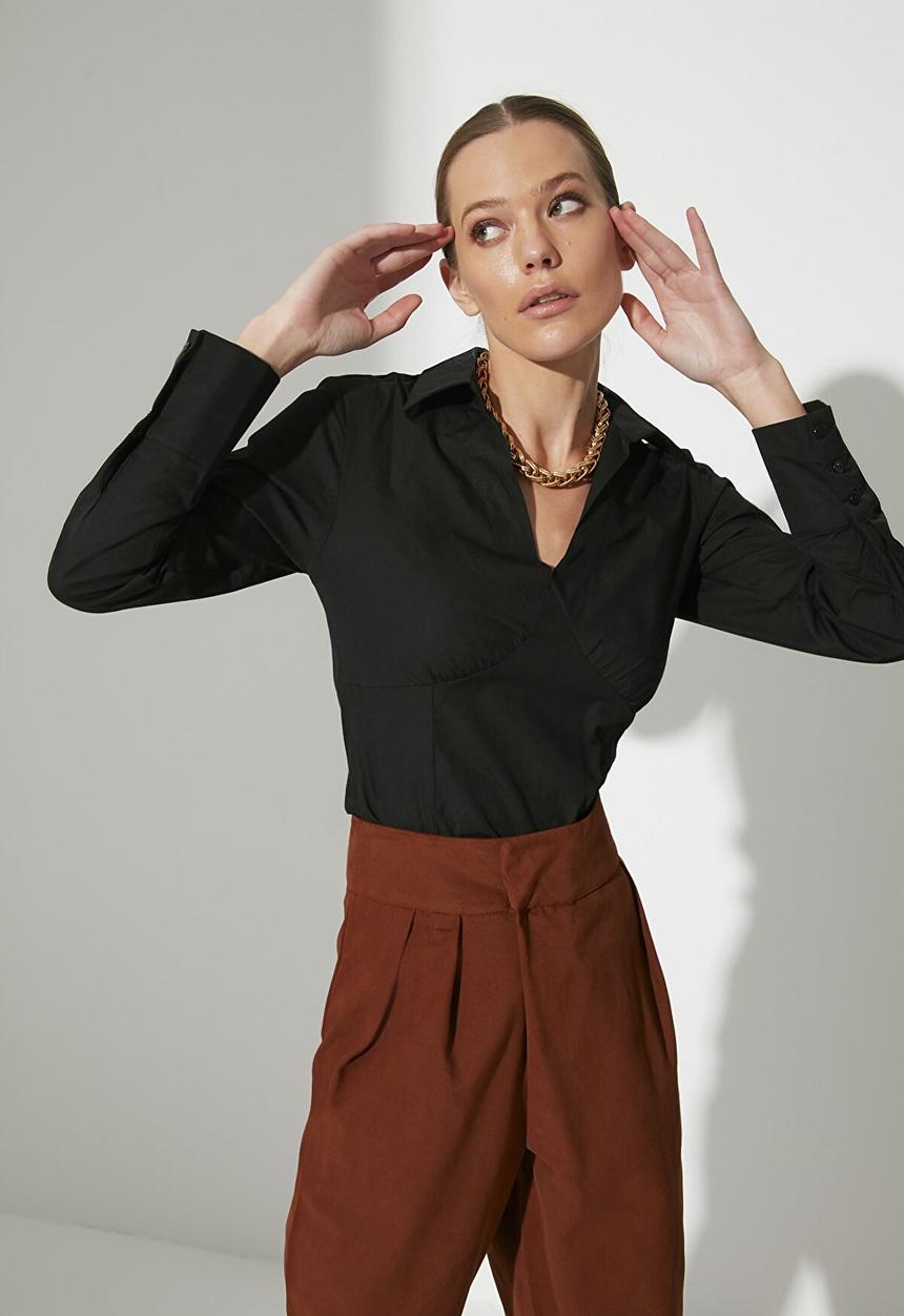 Trendyol - Shirt collar bodysuit - black
