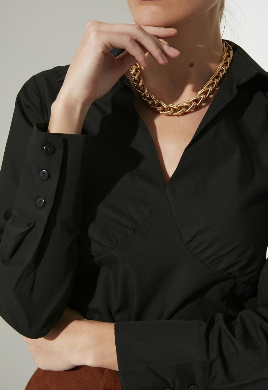 Trendyol - Shirt collar bodysuit - black