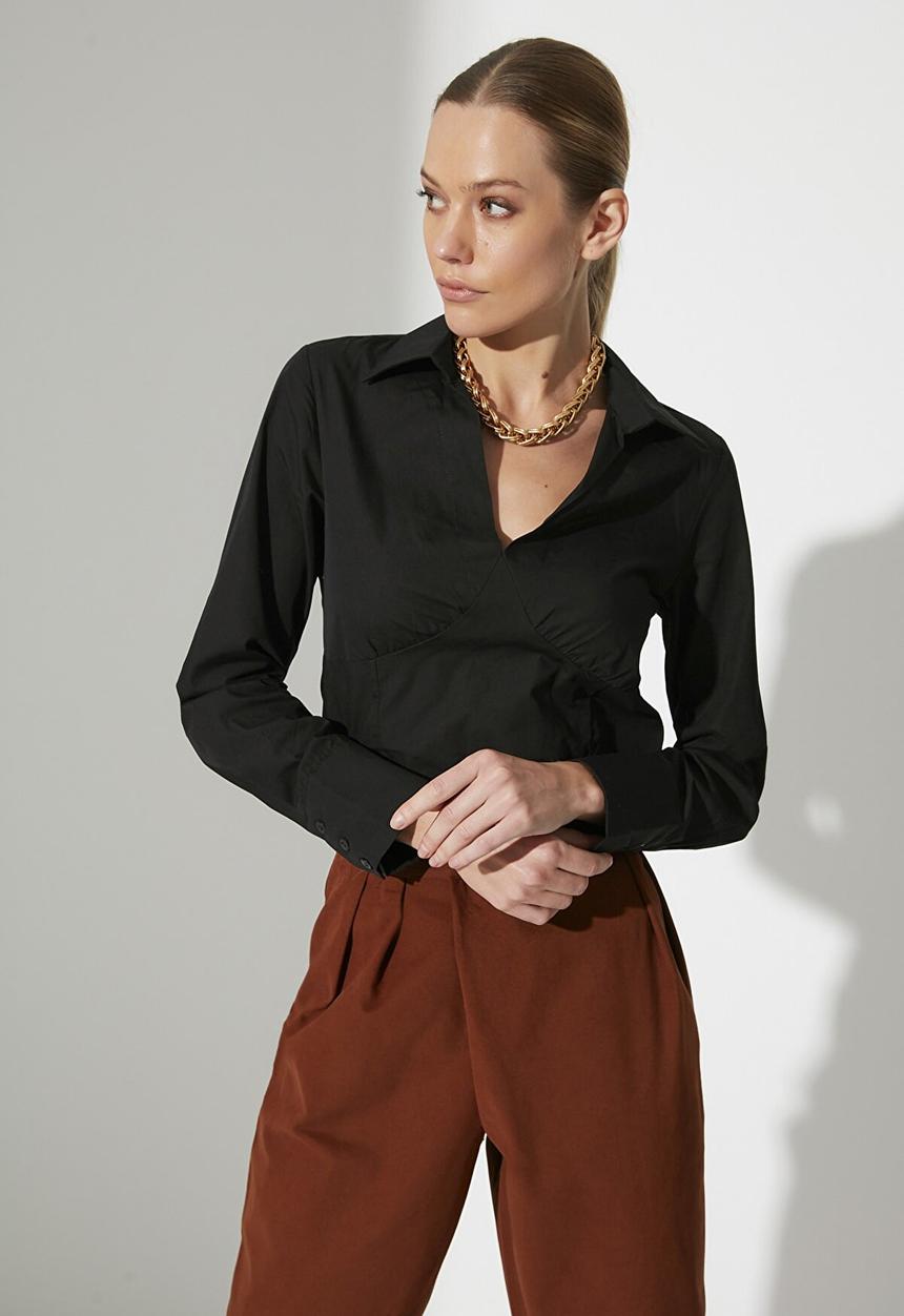 Trendyol - Shirt collar bodysuit - black
