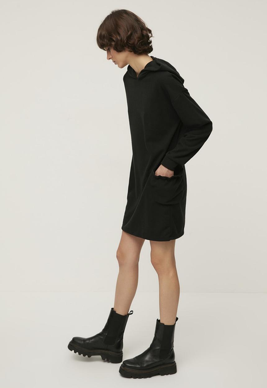 Trendyol - Hooded mini knitted dress - black