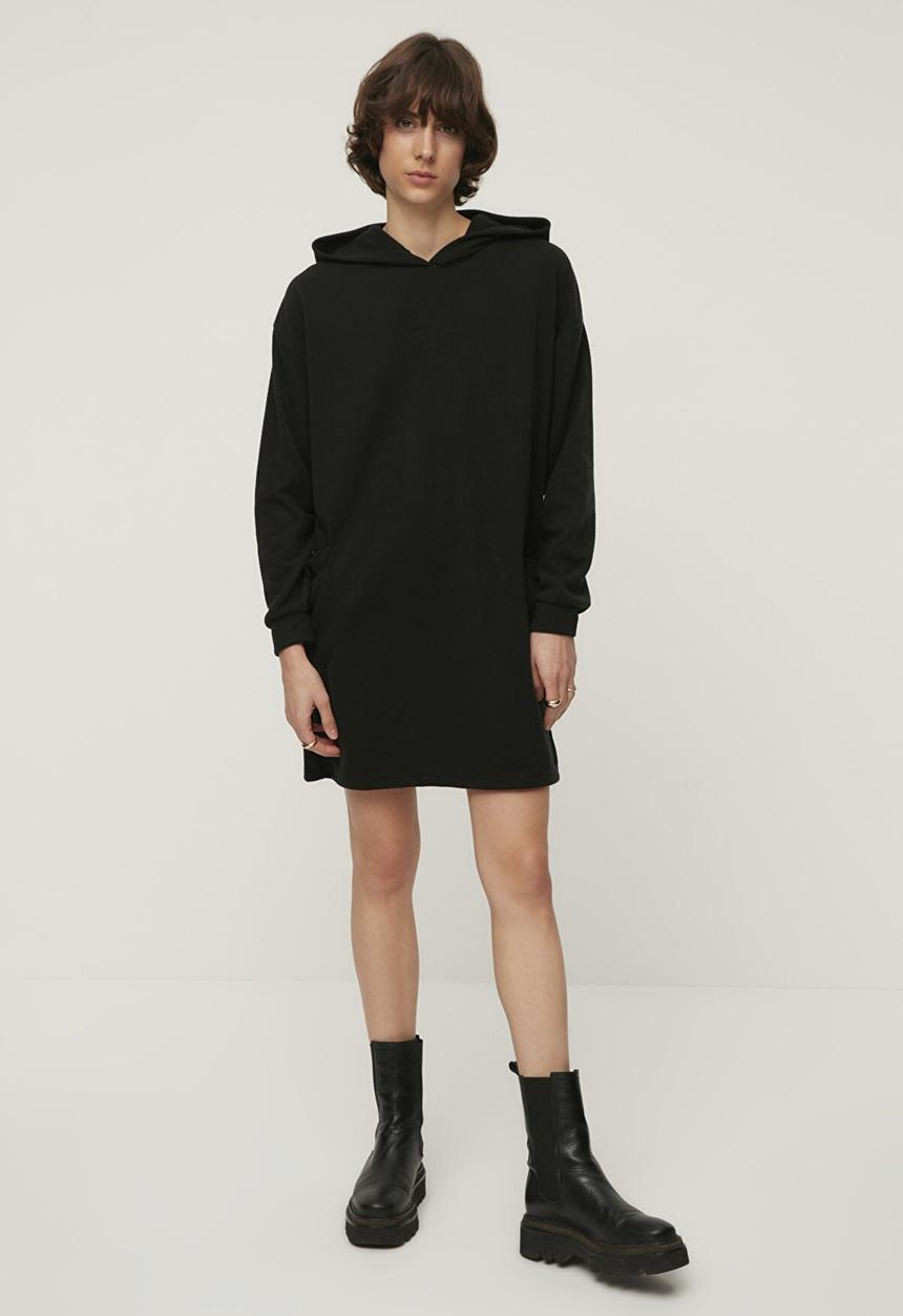 Trendyol - Hooded mini knitted dress - black