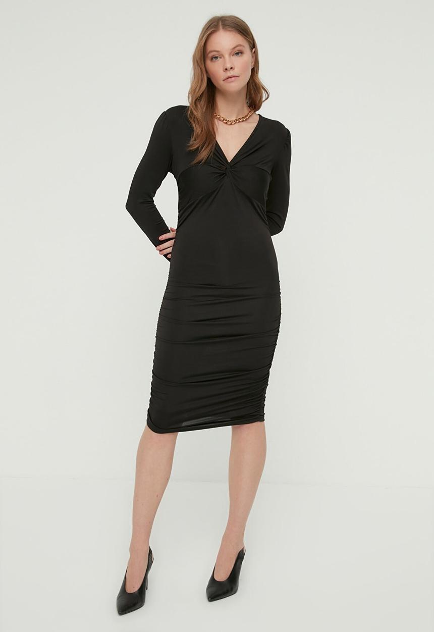 Trendyol - Ruffle detailed knitted dress - black