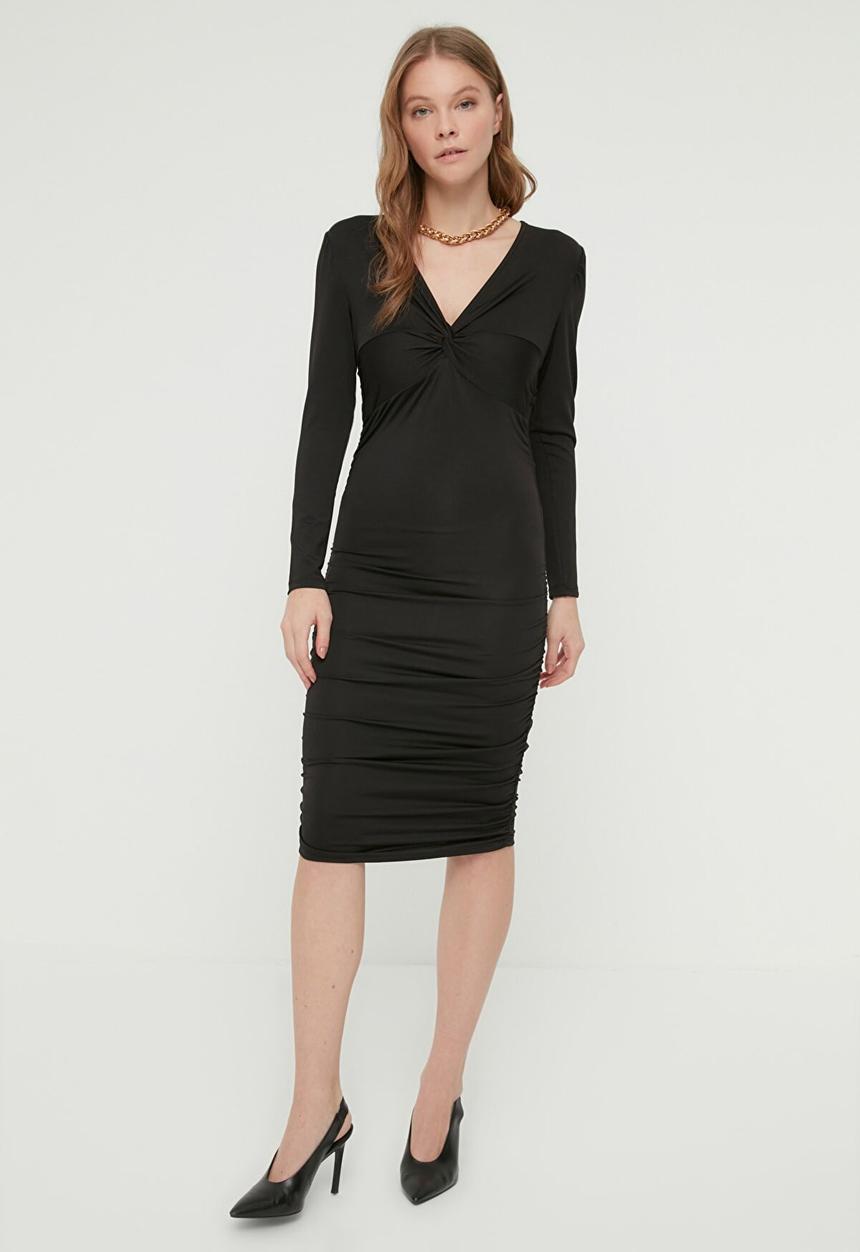 Trendyol - Ruffle detailed knitted dress - black