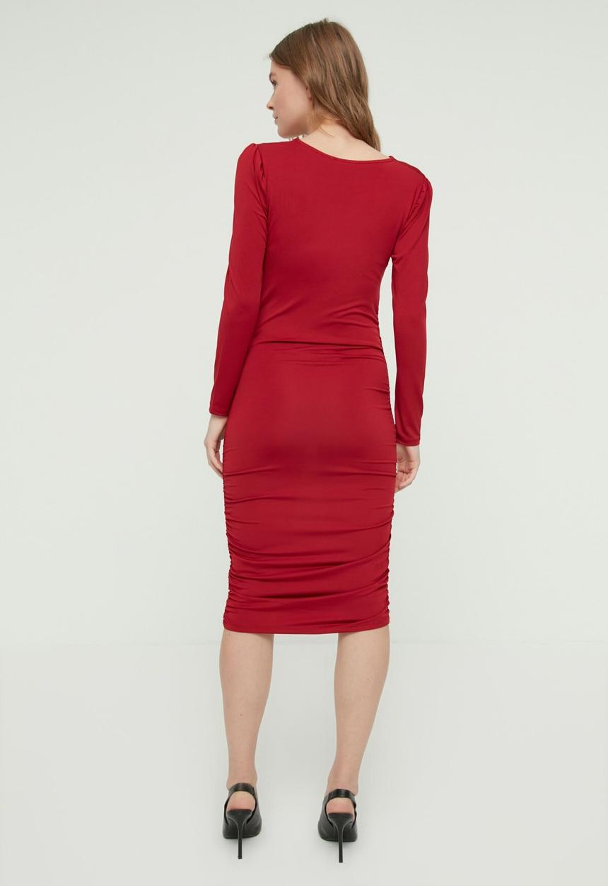 Trendyol - Ruffle detailed knitted dress - burgundy