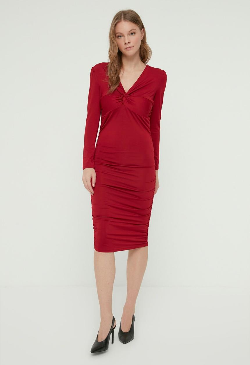 Trendyol - Ruffle detailed knitted dress - burgundy