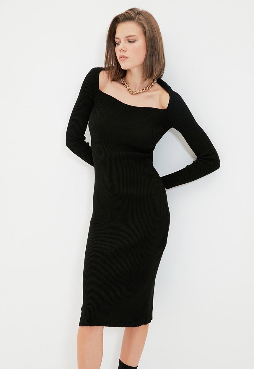 Trendyol - Slit detailed knitwear dress  - black