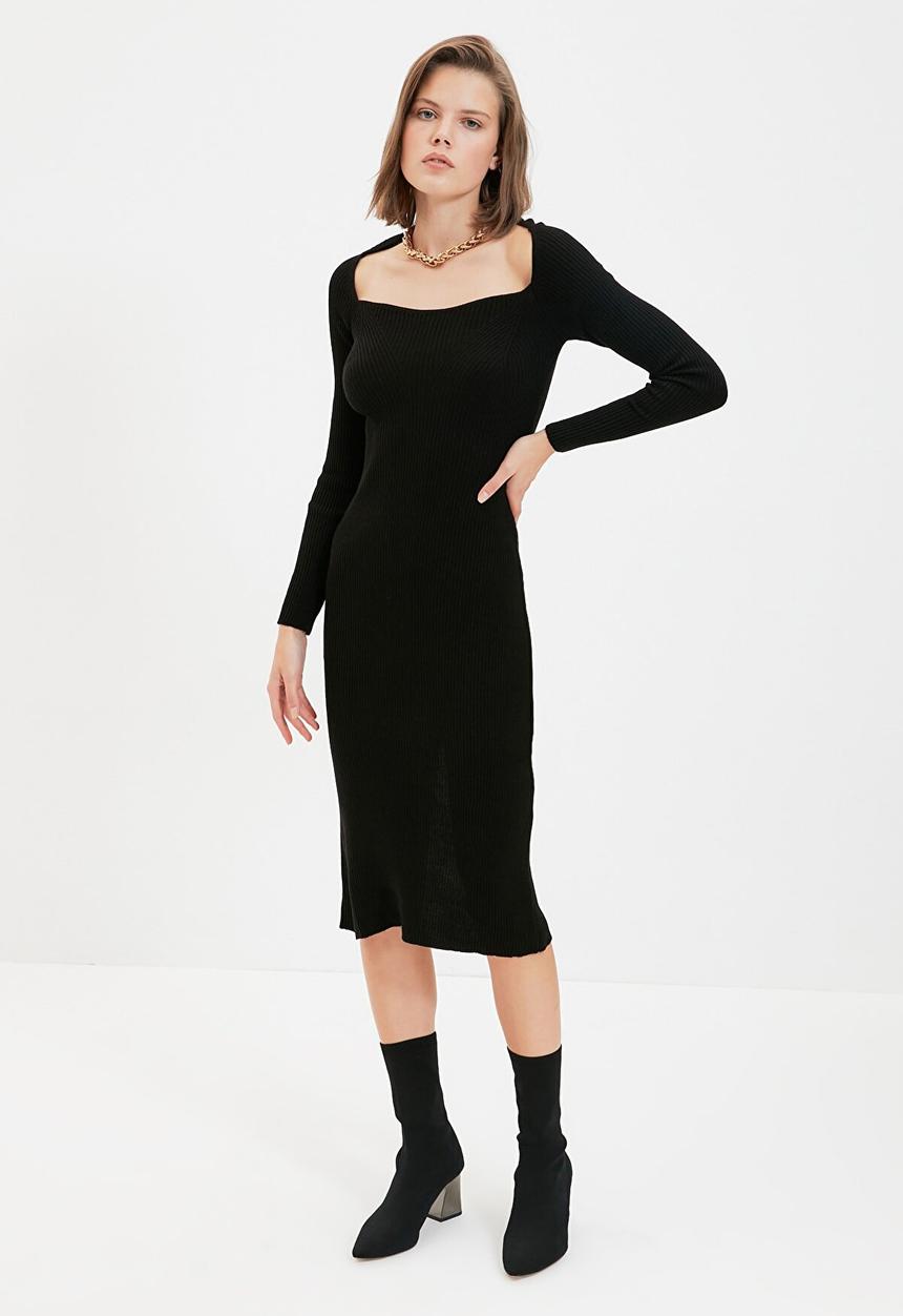 Trendyol - Slit detailed knitwear dress  - black