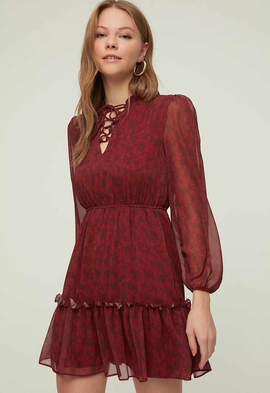 Trendyol - Collar detailed dress - burgundy