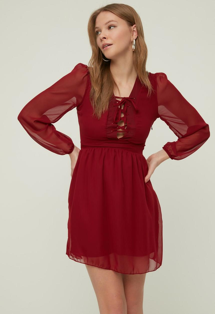 Trendyol - Tie detailed dress - burgundy