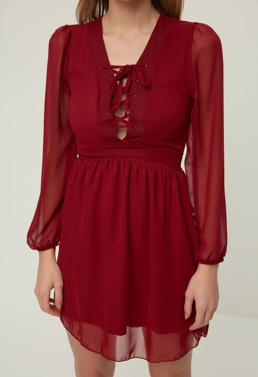Trendyol - Tie detailed dress - burgundy