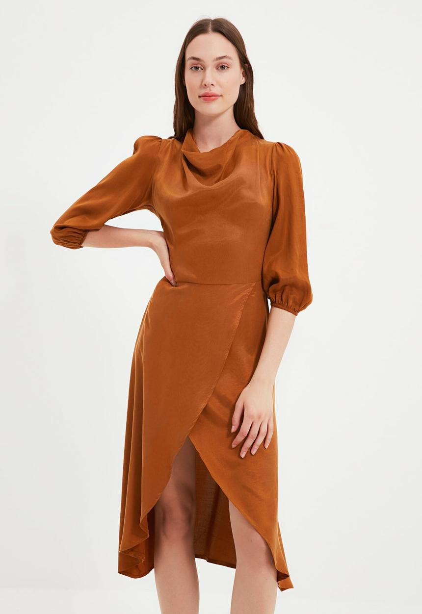 Trendyol - Tall collar detailed dress - camel