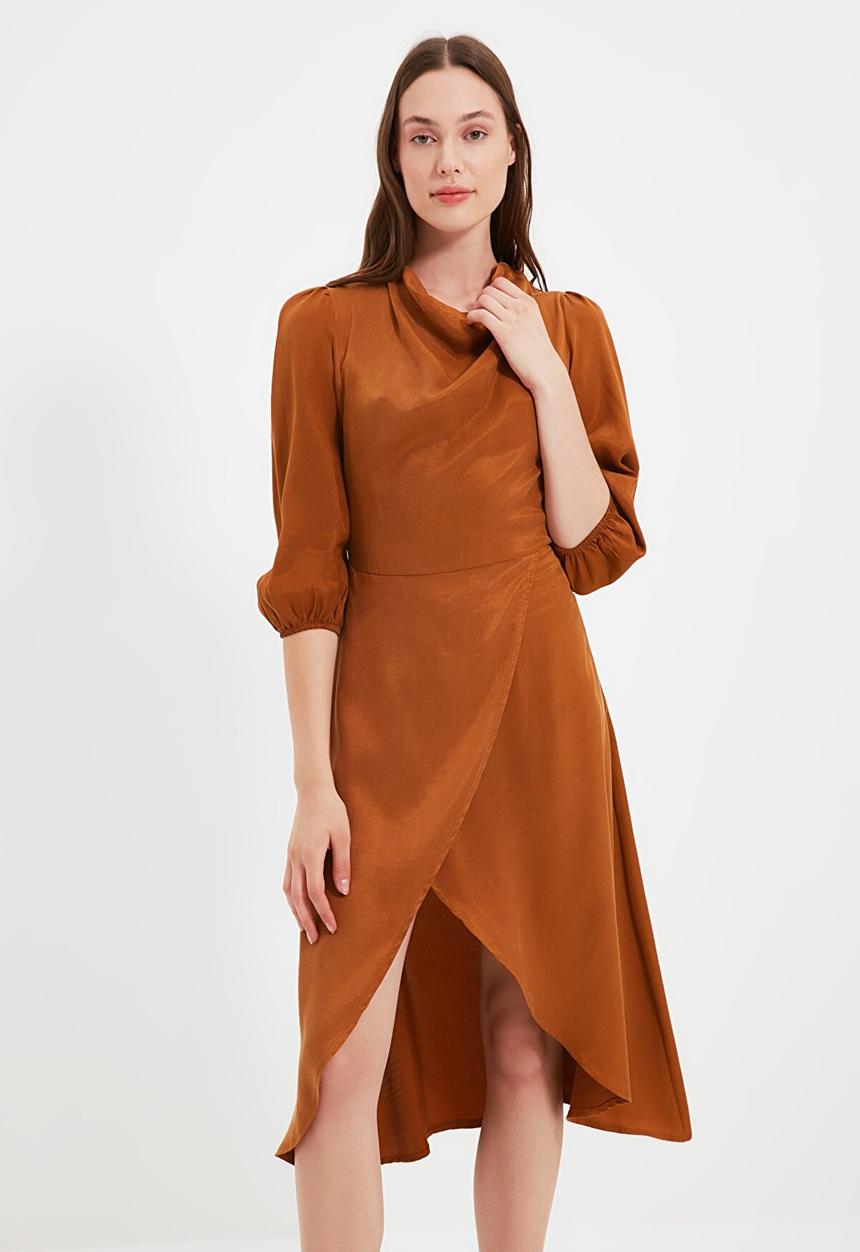 Trendyol - Tall collar detailed dress - camel