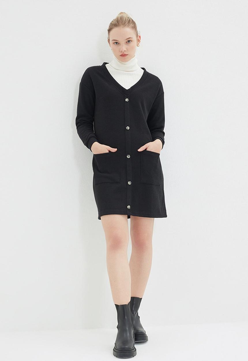 Trendyol - V neck knitted dress - black