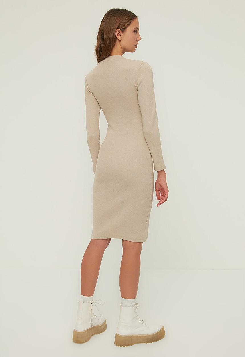 Trendyol - Button detailed bodycon midi knitted dress - stone