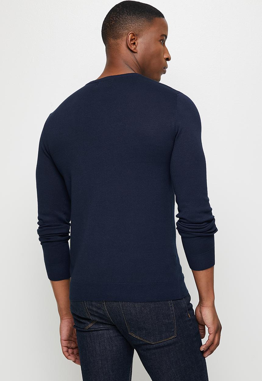 Lark & Crosse - Slim fit crew neck pullover - navy