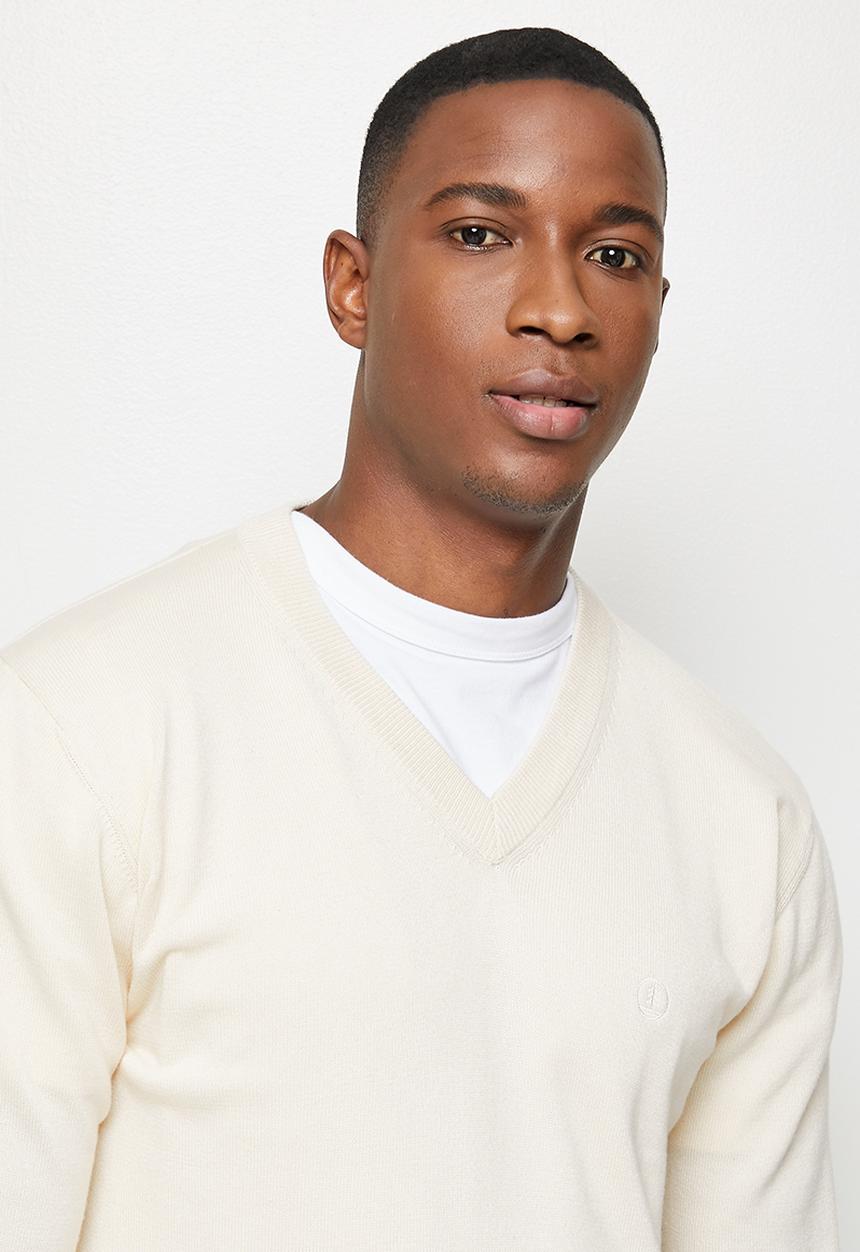 Lark & Crosse - Slim fit v-neck pullover - stone