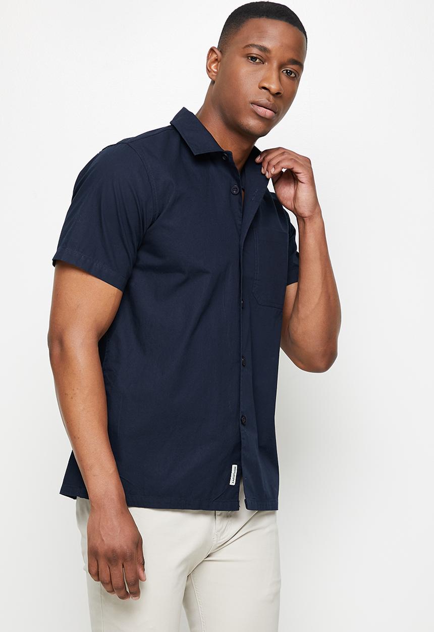 Lark & Crosse - Regular fit oxford short sleeve shirt - navy
