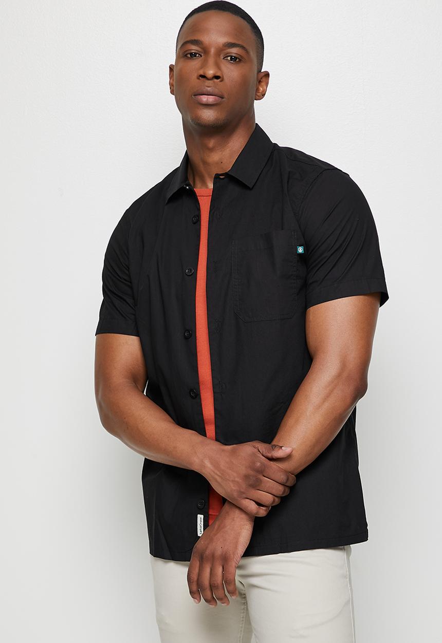 Lark & Crosse - Regular fit oxford short sleeve shirt - black