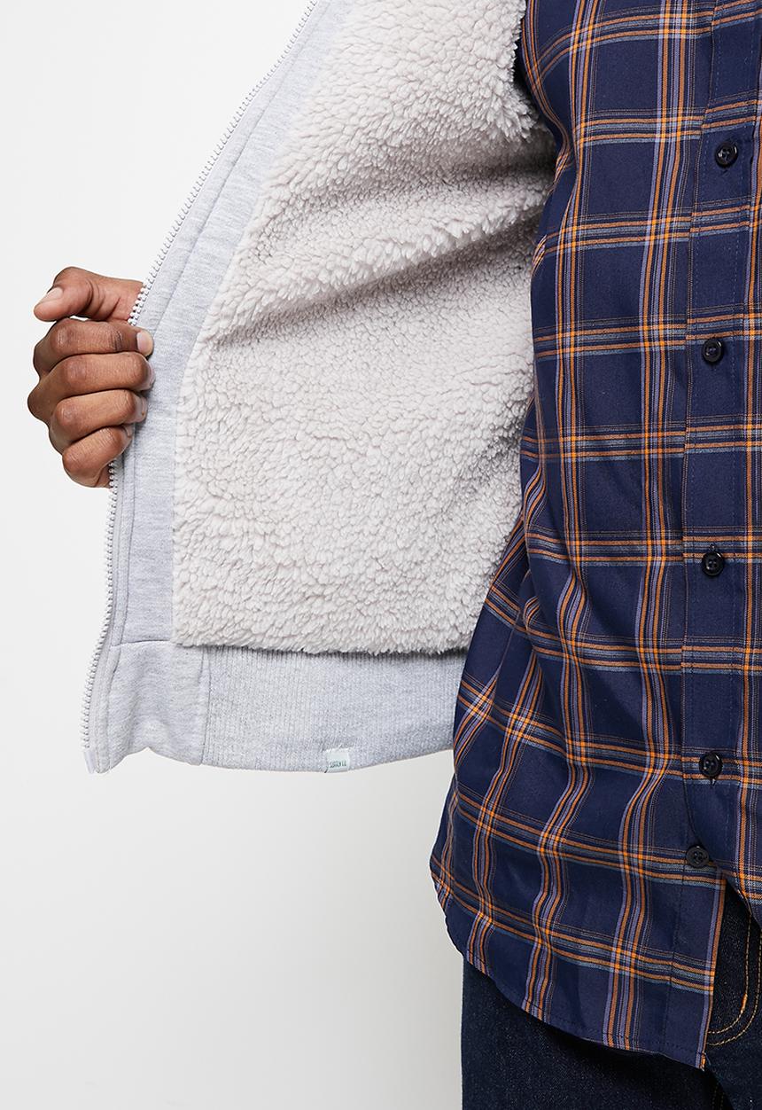 Lark & Crosse - Themba sherpa lined zip through hoodie - grey melange