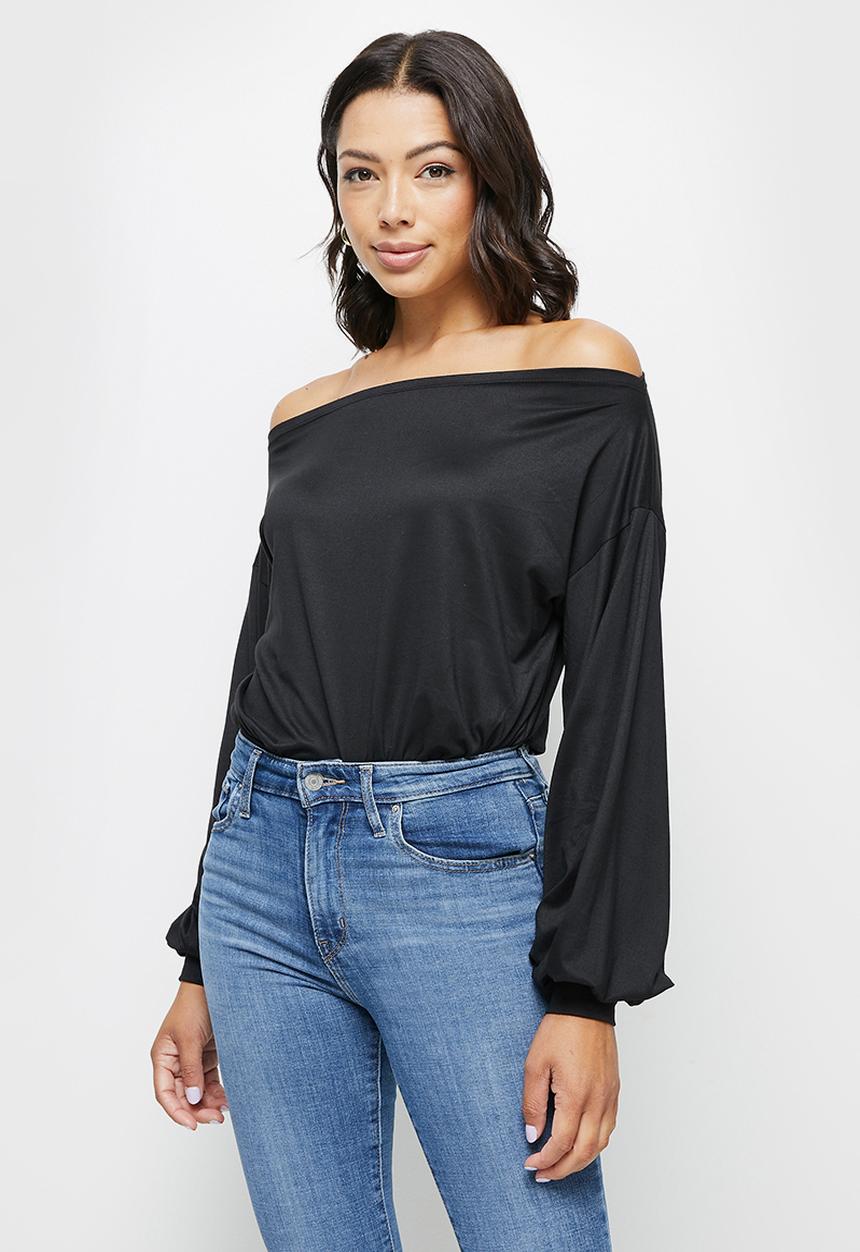 MILLA - Warm handle slash neck bodysuit -black