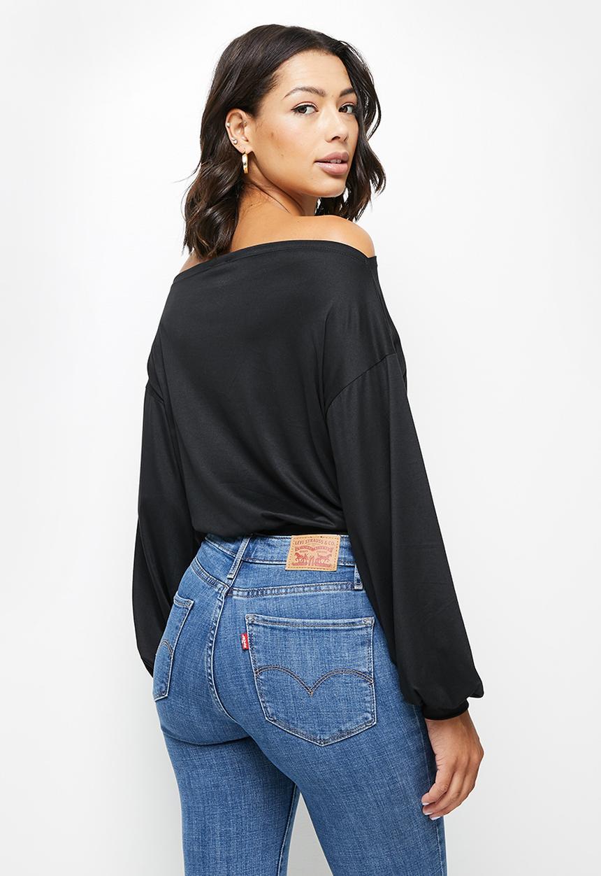 MILLA - Warm handle slash neck bodysuit -black