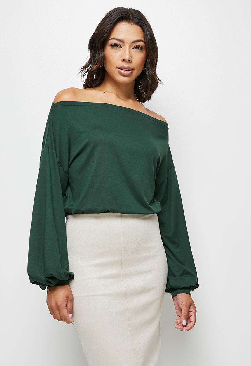 MILLA - Warm handle slash neck bodysuit - emerald