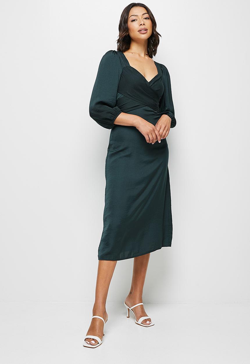 MILLA - Satin wrap front midi dress - deep teal #9