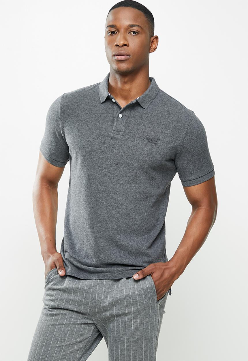 Superdry. - Classic pique short sleeve polo - charcoal
